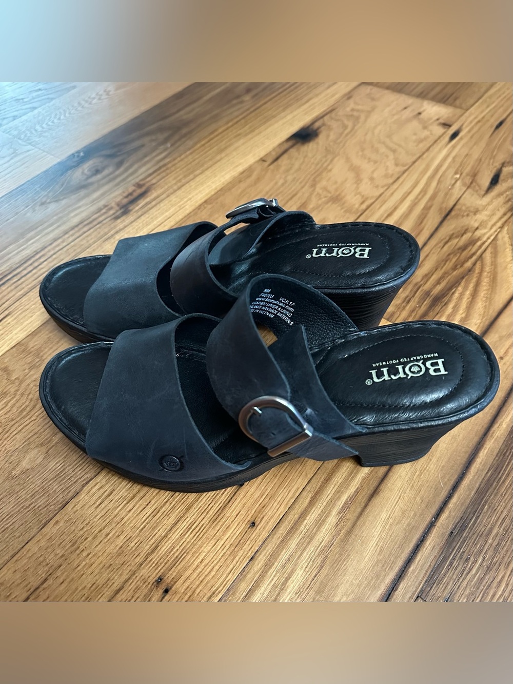 Born Black Leather Mule Sandals with Buckle Detail